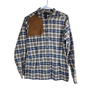 Vintage Abercrombie & Fitch Plaid Shirt Suede Shoulder Patch Long‎ Sleeve M